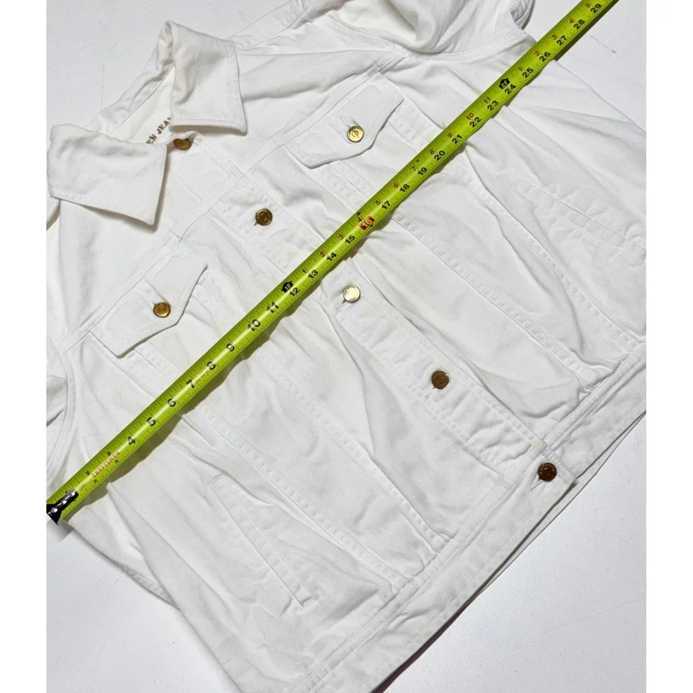 Lauren Jeans Co Ralph Lauren White Denim Trucker Jacket Brass Buttons Cotton L - Picture 3 of 6